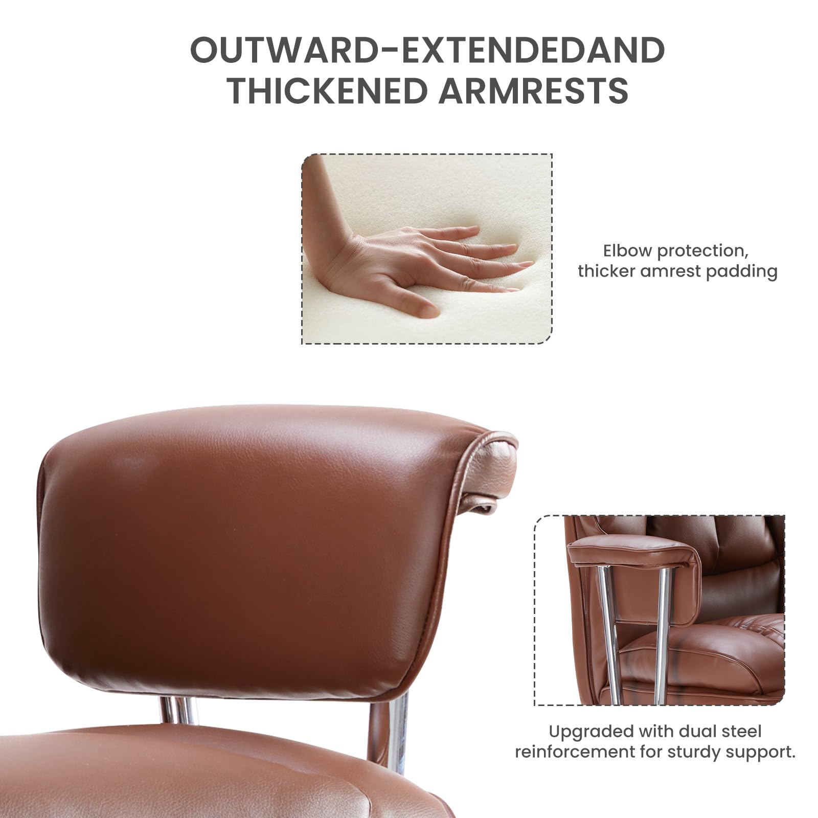 Home Office Desk Chair Comfy with Foot Rest, PU Leather Ergonomic Big and Tall High Back Support, 360° Swivel Wheels, Armrests and Detachable Pillow, Height Adjustable, Brown
