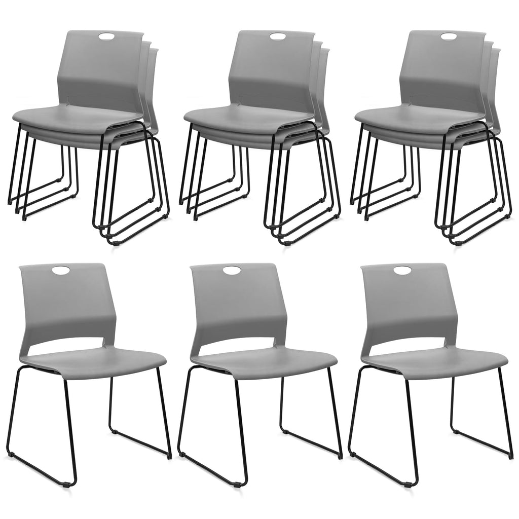 Set of 12, Stackable Guest Reception Chairs, Stacking Office Chair with Ergonomic Lumbar Support & Metal Legs, Plastic Desk Chairs for Conference School Church Waiting Meeting Break Room , Gray