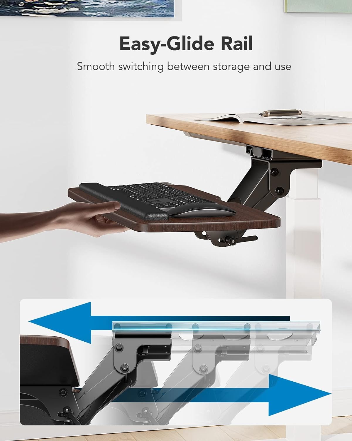 Keyboard Tray Under Desk, 360 Adjustable Ergonomic Sliding Keyboard & Mouse Tray, Under Desk Keyboard Tray Slide Out, Keyboard Holder Under Desk for Typing in Home, Office Work, 25"W x 9.84"D