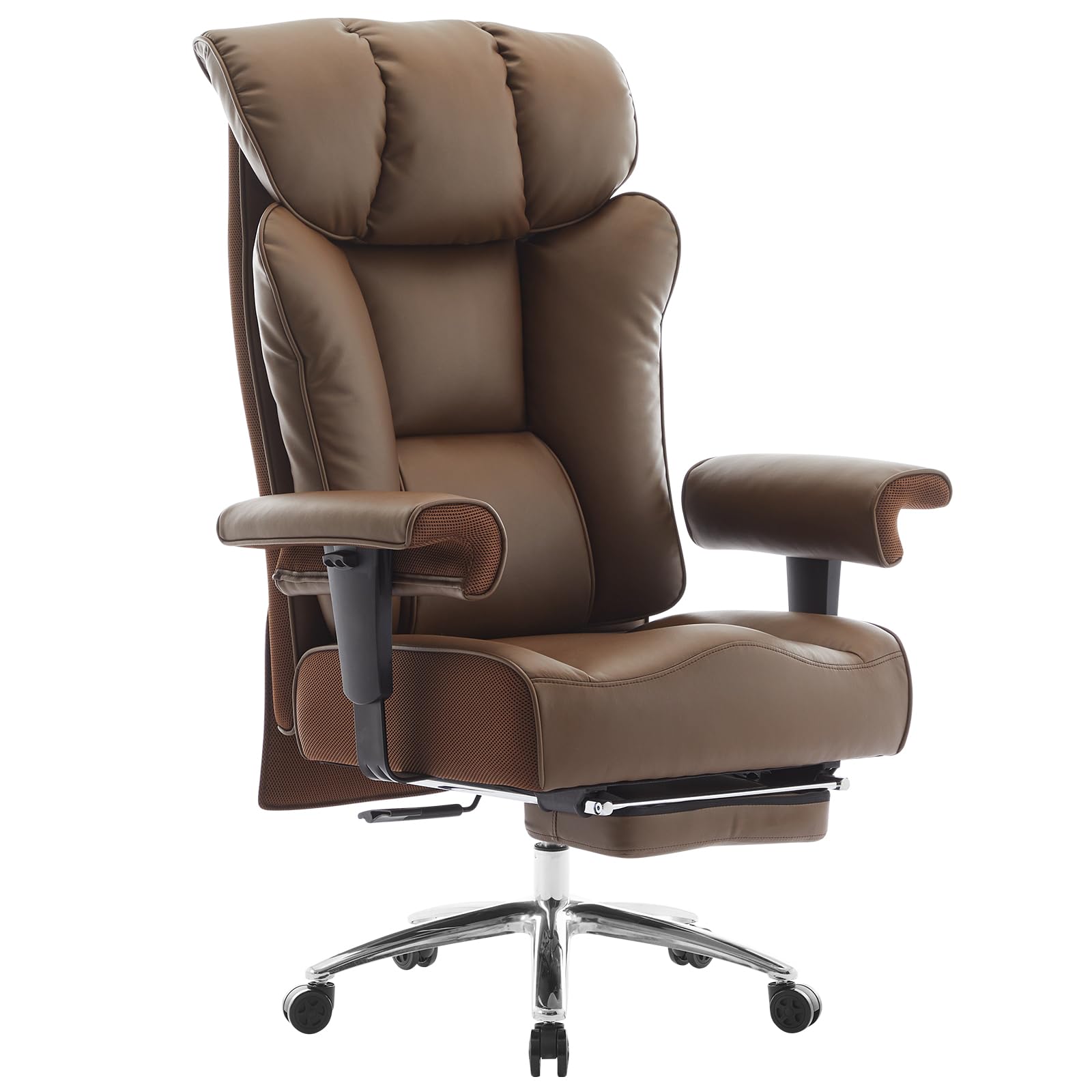 Big and Tall Office Chair 400lbs - Heavy Duty Executive Desk Chair with Foot Rest & 23" Wide Seat - High Back Ergonomic Leather Computer Chair for Heavy People, Home Office, Brown