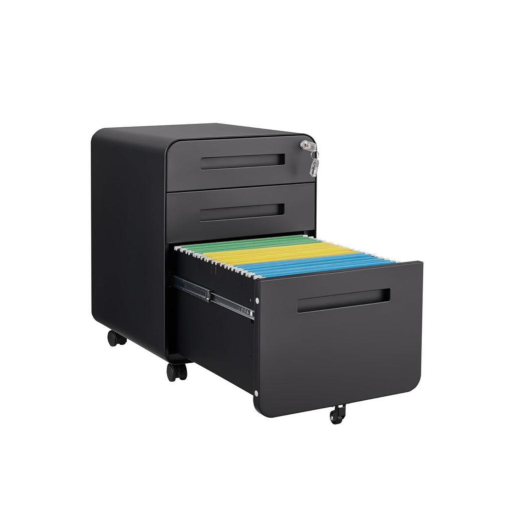 3 Drawer File Cabinet for Office, Under Desk Mobile Filing Cabinet with Lock for A4/Letter/Legal Size, 5 Wheel Anti-tilt Rolling File Cabinets, Fully Assembled