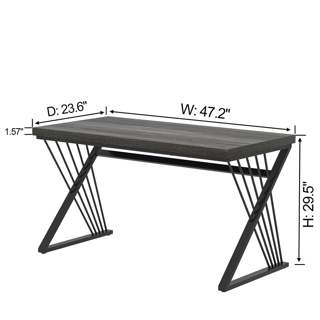 Modern Home Office Desks, Rustic Wood and Metal Computer Desk, Industrial Writing Study Gaming Table for Living Room Bedroom, Dark Gray, 47 Inch