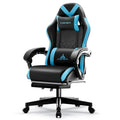 Gaming Chair,Ergonomic Massage Computer Office Desk Chair with Footrest,Pocket Spring Cushion,Reclining Leather Adjustable Gamer Chair with Headrest and Lumbar Support,Blue