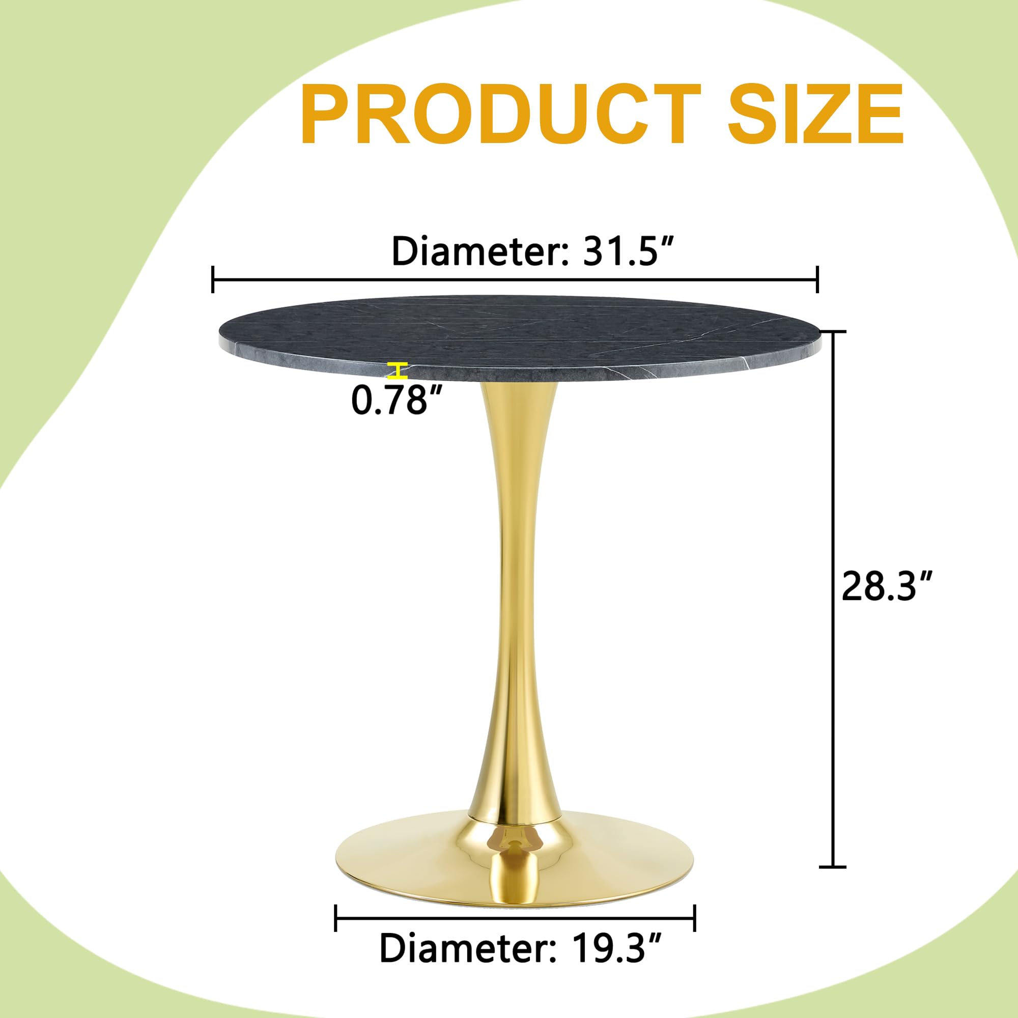 Round Tulip Dining Table, 31.5" Circle Tulip Table with Thickened Tabletop & Metal Pedestal, Mid Century Modern Bistro Table for Kitchen, Small Places, Living Room