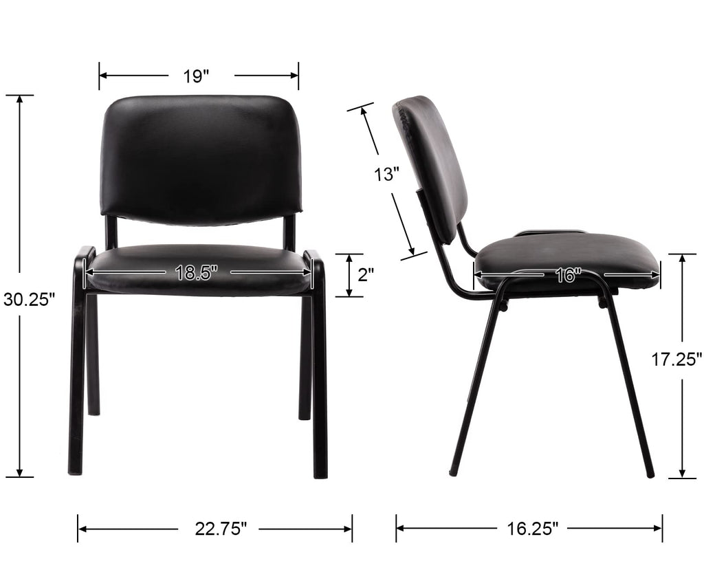 Set of 15, Black PU Leather, Stackable Office Guest Chairs, Reception Waiting Room Chairs with Padded Seat & Back, Armless No Wheels Conference Chairs for Office Meeting Lobby