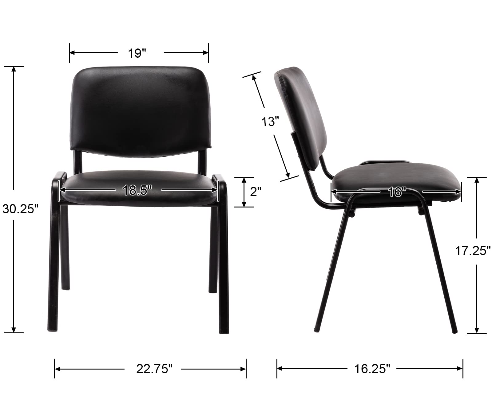 Set of 15, Black PU Leather, Stackable Office Guest Chairs, Reception Waiting Room Chairs with Padded Seat & Back, Armless No Wheels Conference Chairs for Office Meeting Lobby