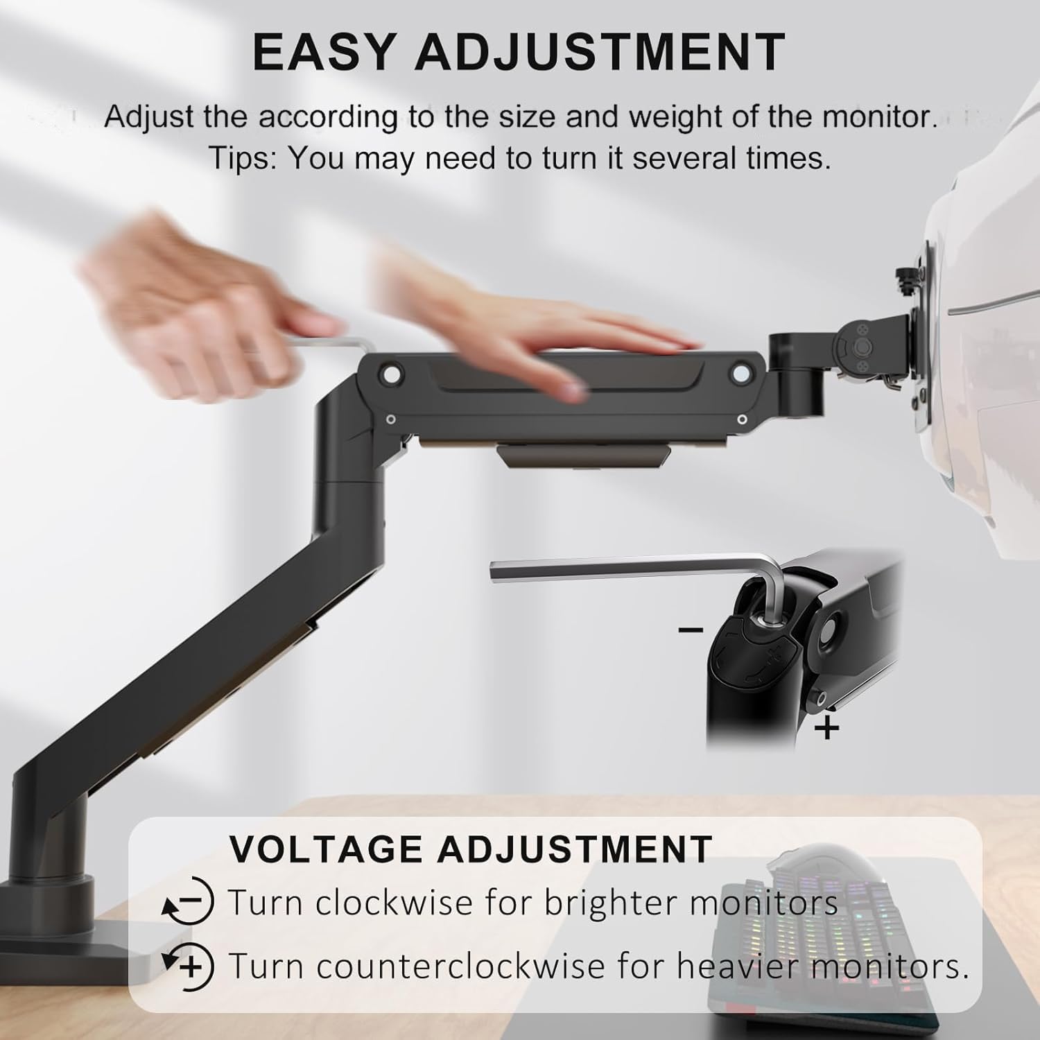 Ultrawide Single Monitor Arm for 13-49 Inch Heavy Duty 1000R Curved Screens, up to 44 Lbs, Adjustable Single Monitor Desk Mount with C-Clamp, Grommet Base, 75/100mm VESA Mount (GSM001XL), Black