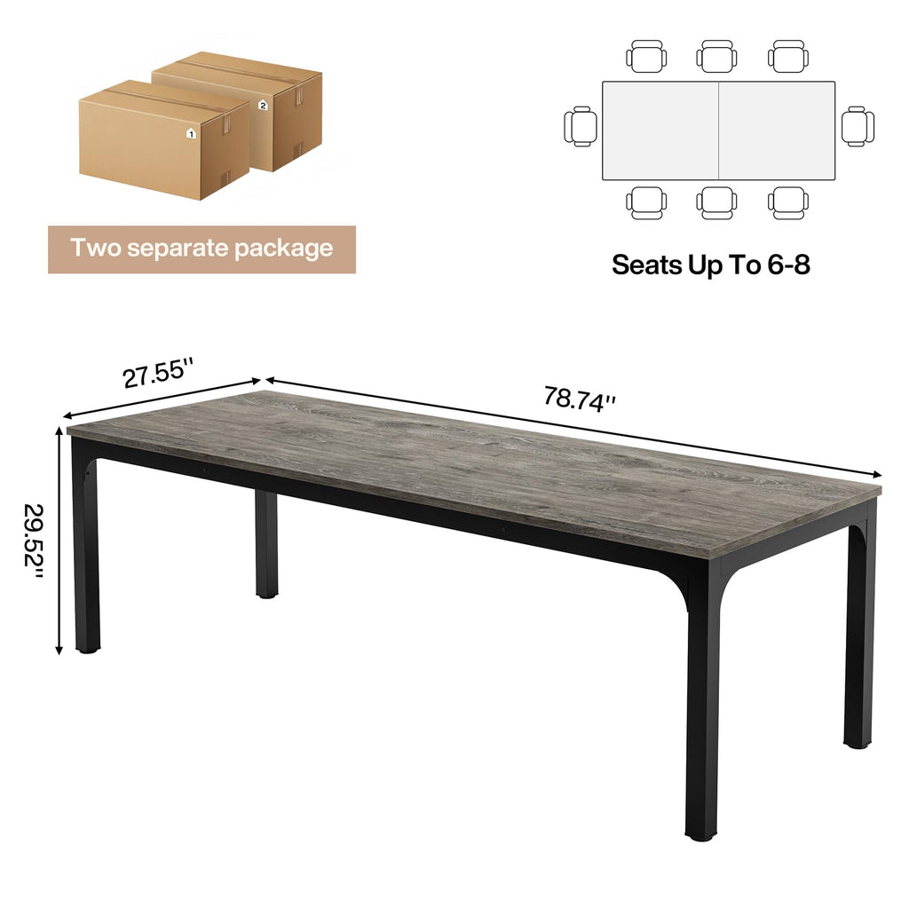 6.5 FT Conference Room Table, 78.74" W x 27.56" D Large Office Conference Table, Modern Seminar Meeting Table Desk for Boardroom, Meeting Room (2, Gray and Black)