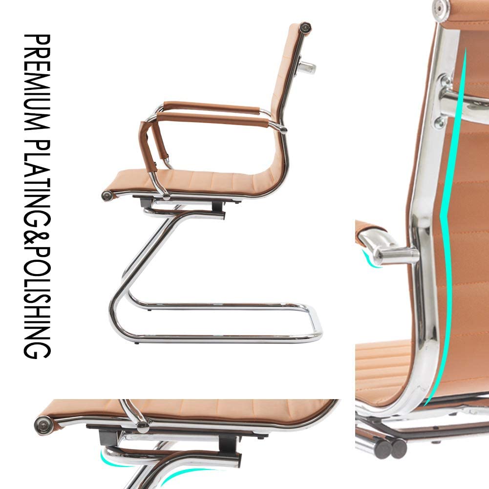 Office Desk Chair No Wheels Set of 6 PU Leather Computer Chairs Mid Back Guest Chairs for School Reception Conference Waiting Room, Terracotta