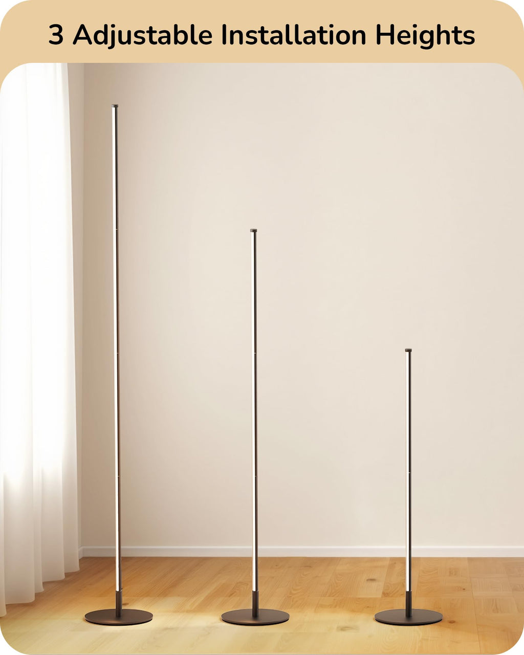 59.8" Floor Lamp with Remote & 3 Height Settings, Dimmable & 3CCT