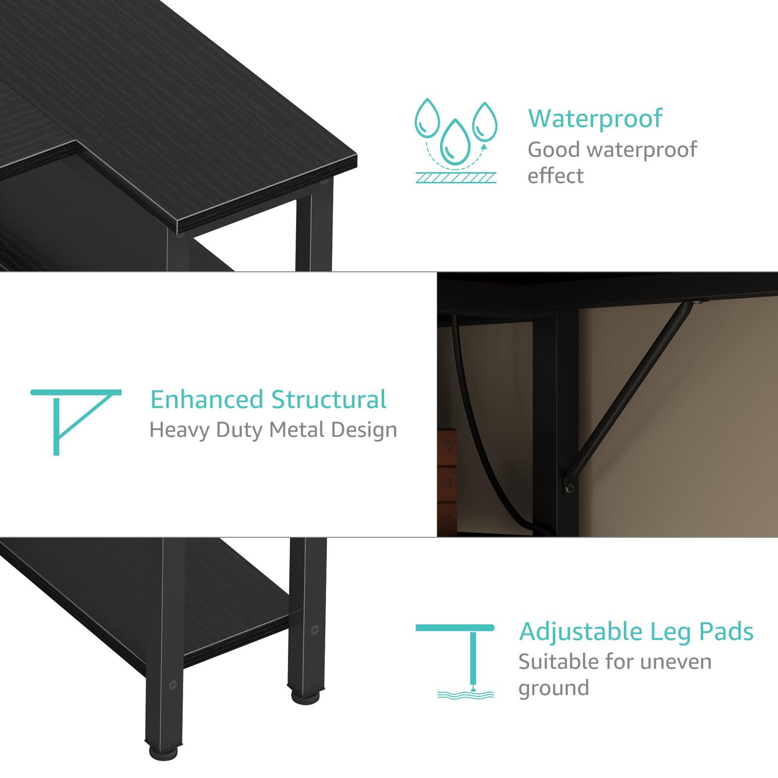 L Shaped Gaming Desk with Drawers & Storage Shelves, 63 Inch Corner Computer Desk with Power Outlet for Home Office Bedroom, L-Shaped Teen PC Desks with Fabric Drawer, Black