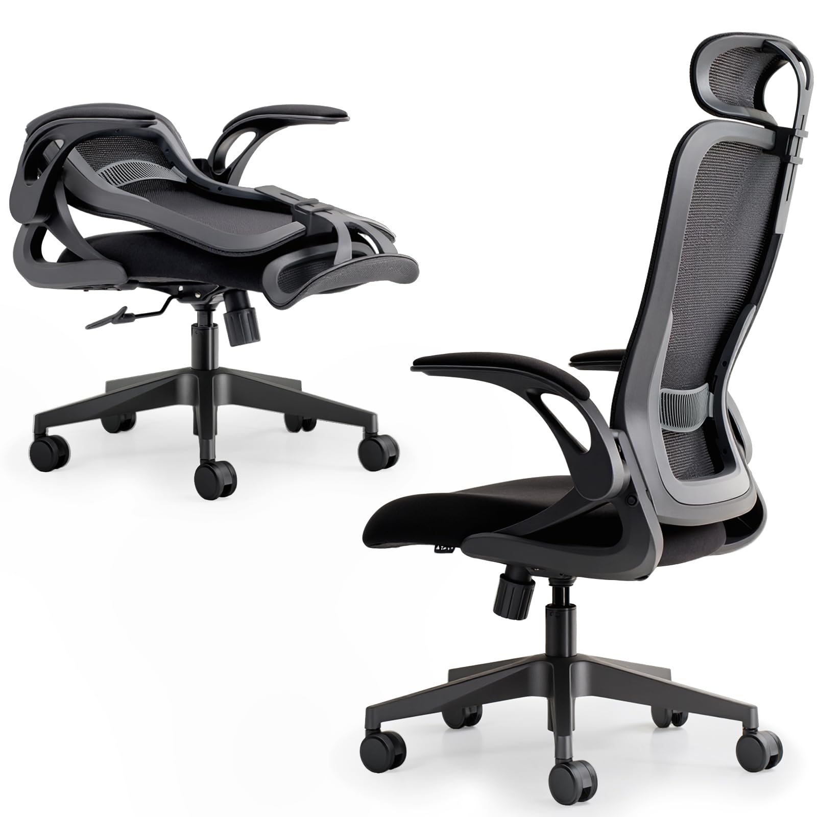 Model U | Folding Office Chair for Small Spaces | Gaming Chair for Adults & Kids | Ergonomic Mesh Computer Chair for Bedroom | Foldable Desk Chair for Home Work (Midnight Black Headrest)