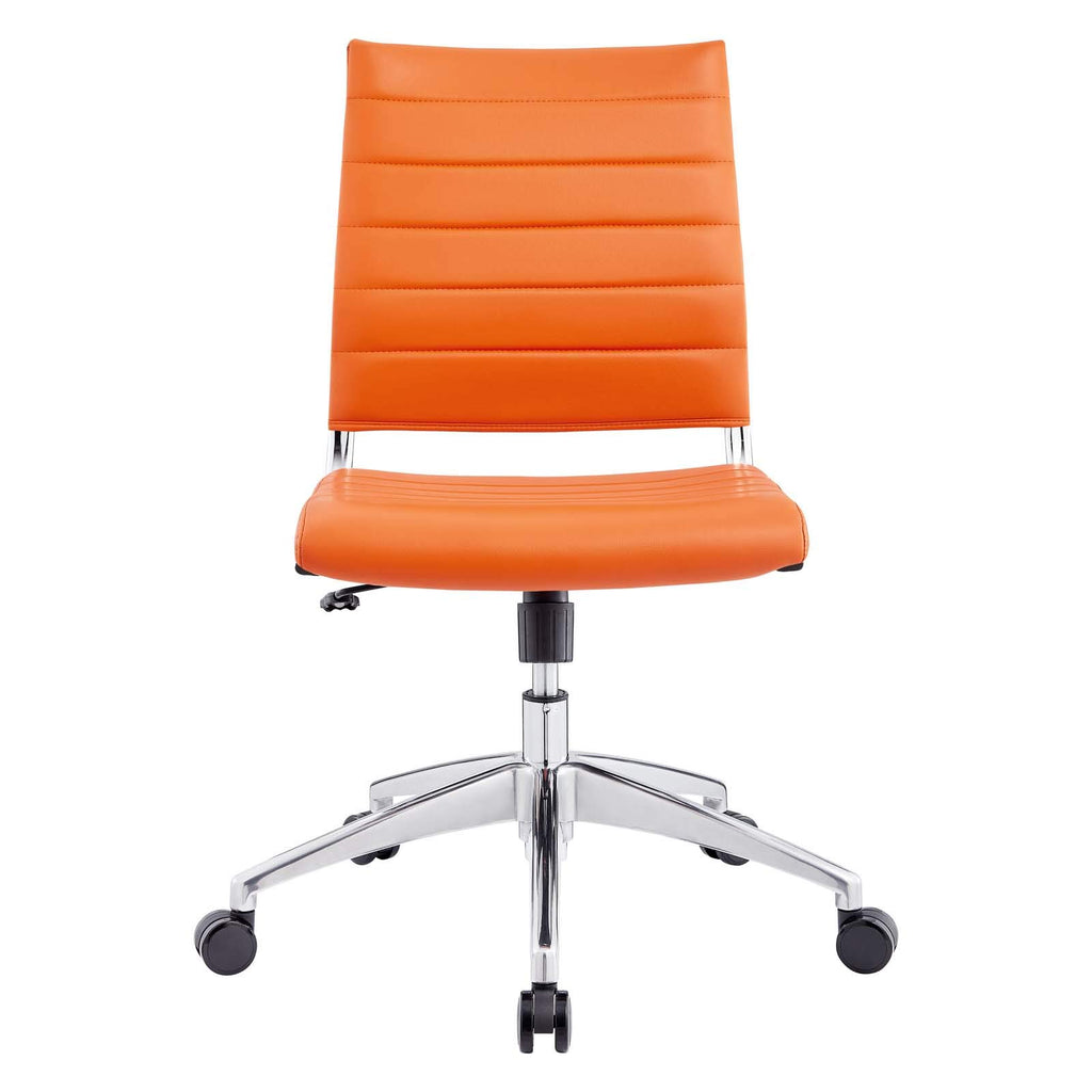 Ribbed Armless Mid Back Swivel Conference Chair In Orange