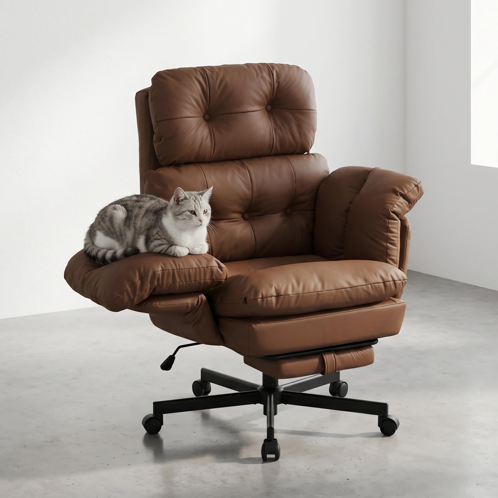 Criss Cross Office Chair with Foot Rest, Big and Tall Office Desk Chair with Flip Armrests for Pets & Cross Legged Sitting, Comfy Executive Ergonomic Reclining Computer Gaming Vanity Chair, Brown