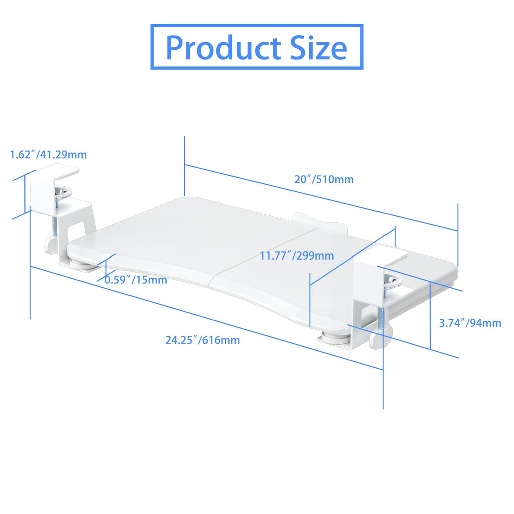 Small Keyboard Tray Under Desk Pull Out with C Clamp Mount, Computer Keyboard & Mouse Tray, 20 (24.2 Including Clamps) x 11.8 inch Slide-Out Platform Computer Drawer for Typing, White,