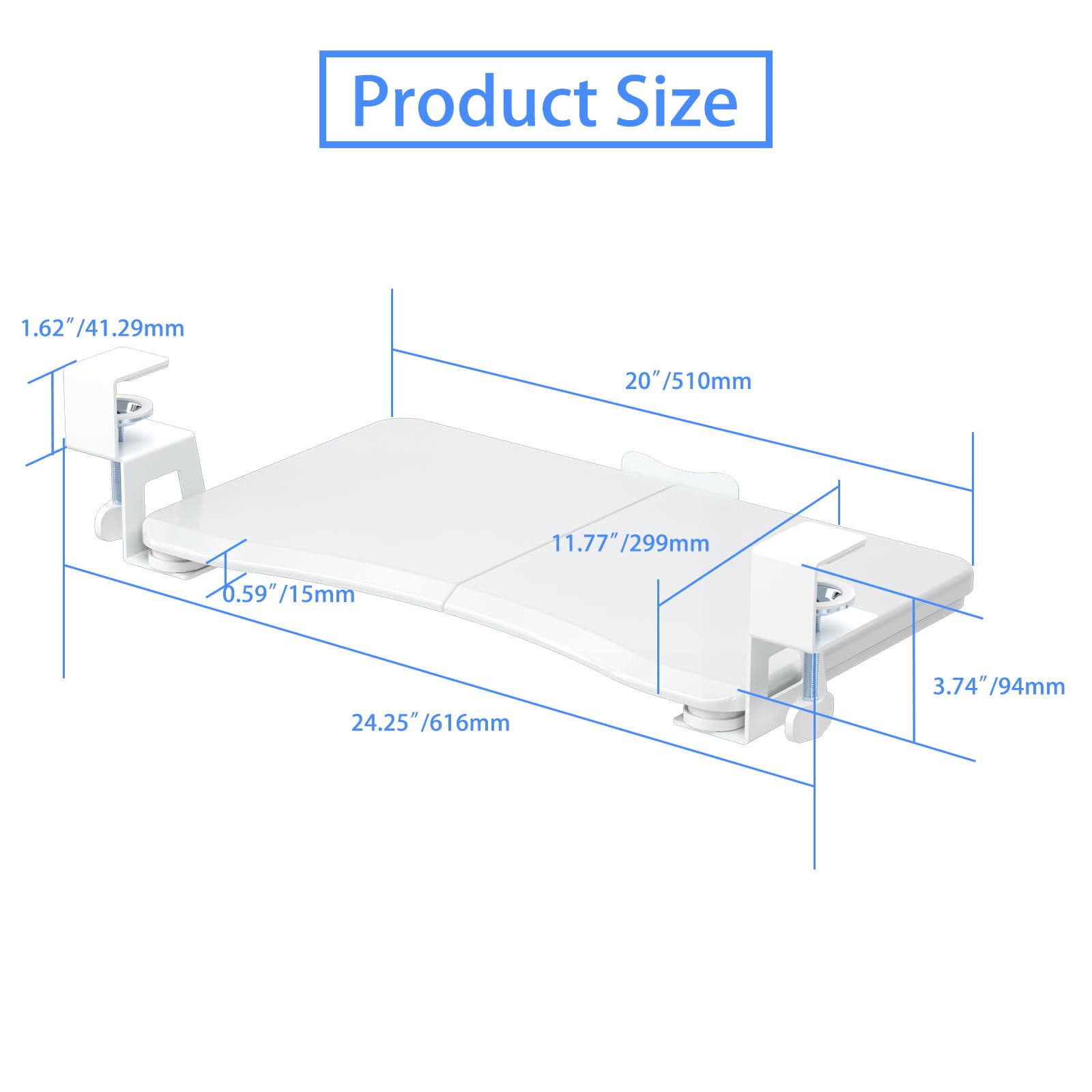 Small Keyboard Tray Under Desk Pull Out with C Clamp Mount, Computer Keyboard & Mouse Tray, 20 (24.2 Including Clamps) x 11.8 inch Slide-Out Platform Computer Drawer for Typing, White,