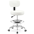 Drafting Chair with Backrest – Adjustable Foot Rest Rolling Stool with Wheels, PU Leather Swivel Stool for Office Spa Studio Lab Counter Salon Home Work Bar Kitchen Shop(White)