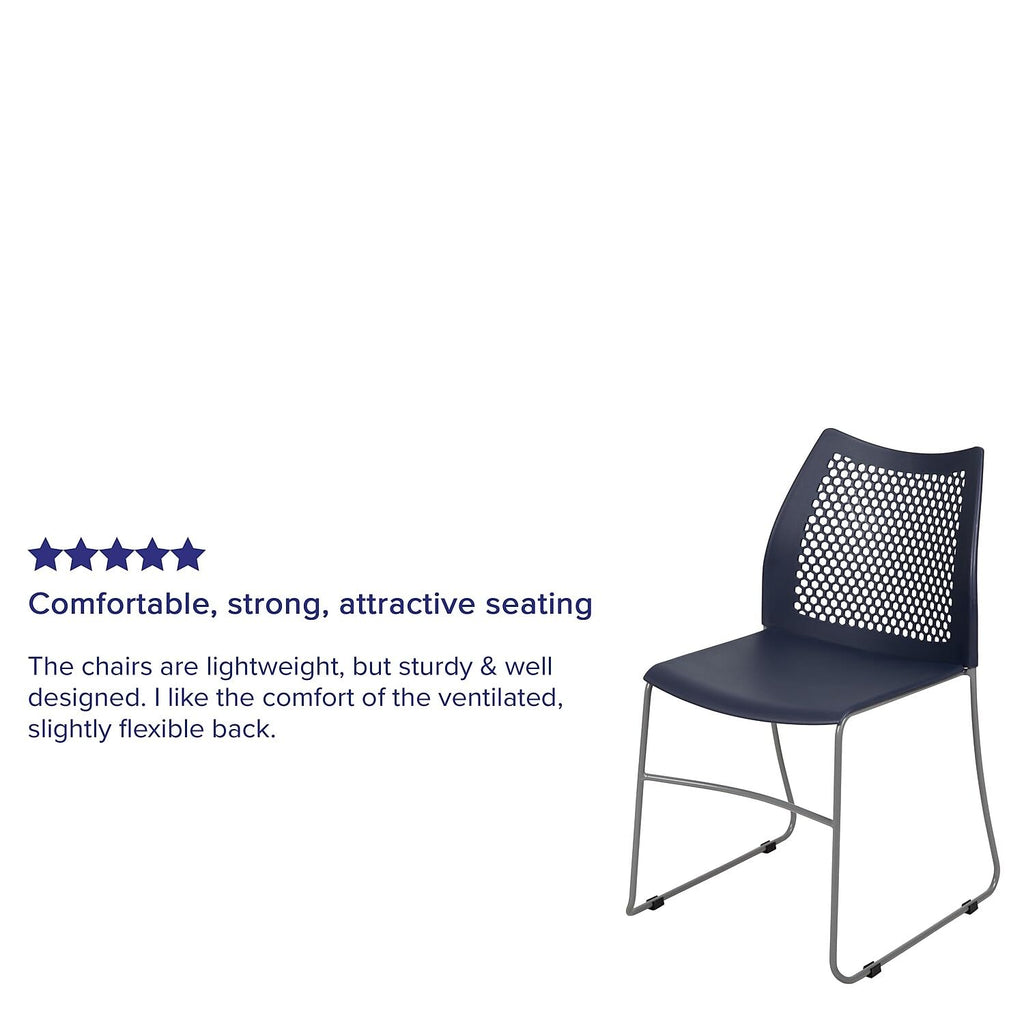 HERCULES Series 661 lb. Capacity Navy Stack Chair with Air-Vent Back and Gray Powder Coated Sled Base