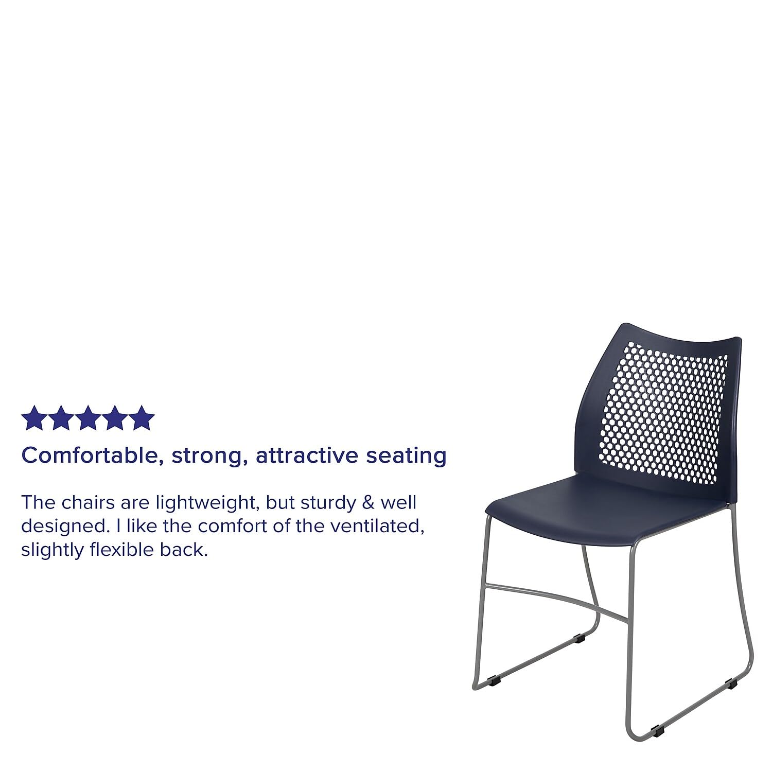 HERCULES Series 661 lb. Capacity Navy Stack Chair with Air-Vent Back and Gray Powder Coated Sled Base