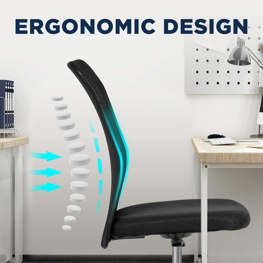 Office Chair Mid Back Mesh Desk Chair Armless Computer Ergonomic Task Rolling Swivel Chair Back Support Adjustable Modern with Lumbar Support,Black