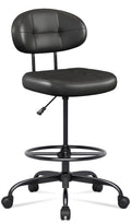 Drafting Chair Without Arms, Tall Office Chair with Footrest Ring for Standing Desk, Small Faux Leather Executive Office Chair with Adjustable Height for Bar Lab Counter Height Desk, Black