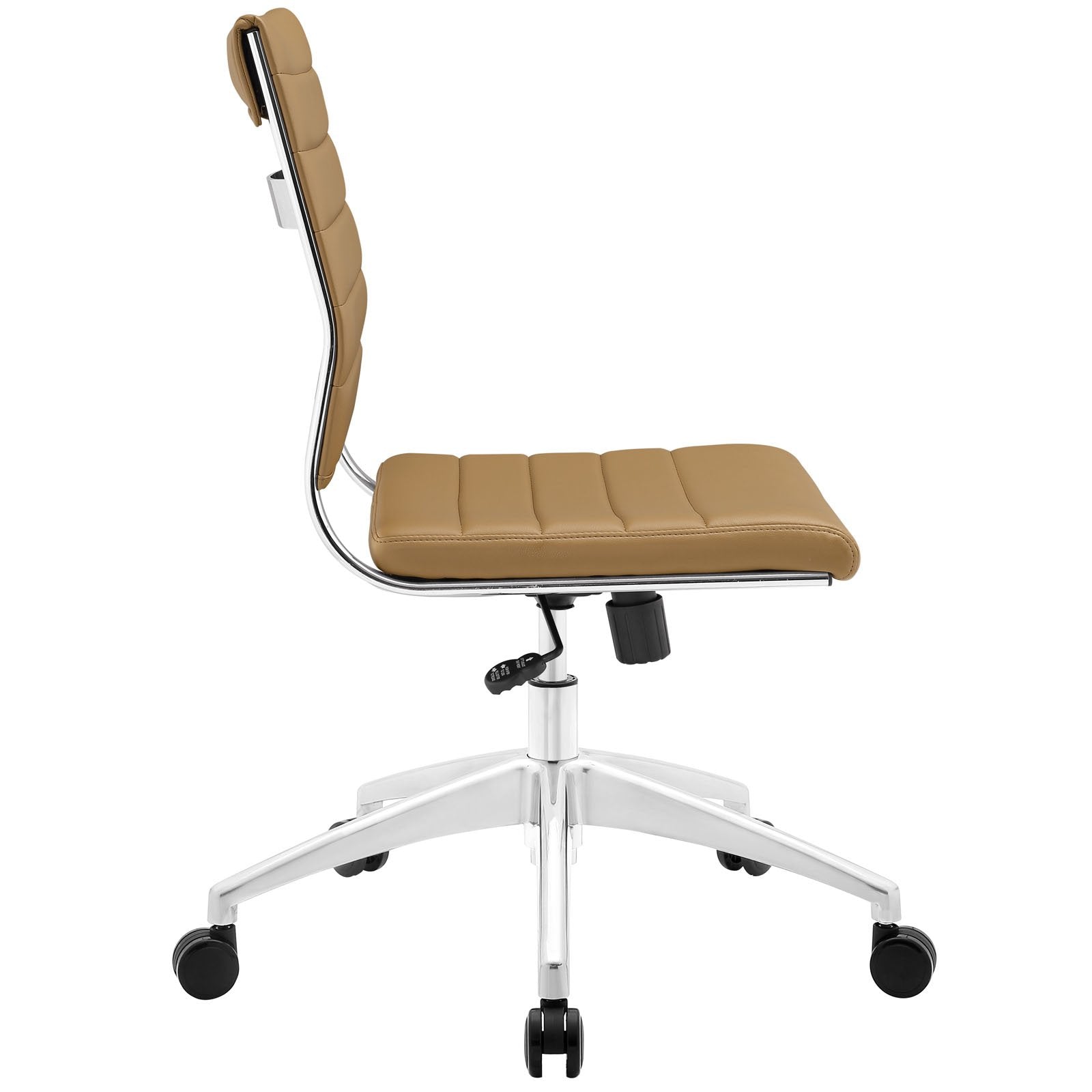 Ribbed Armless Mid Back Swivel Conference Chair In Tan
