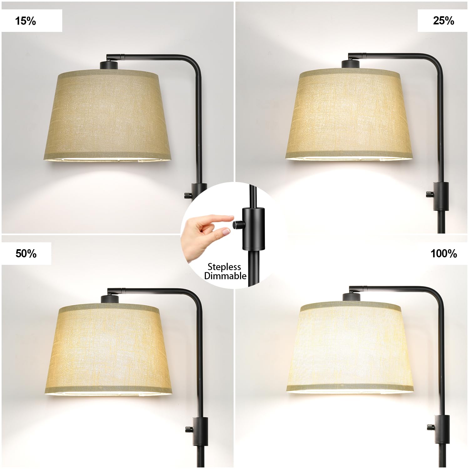Floor Lamp, 1000 LM LED Edison Bulb Included, Arc Floor Lamps for Living Room Modern Standing Lamp Tall Lamps for Living Room Bedroom-Champagne
