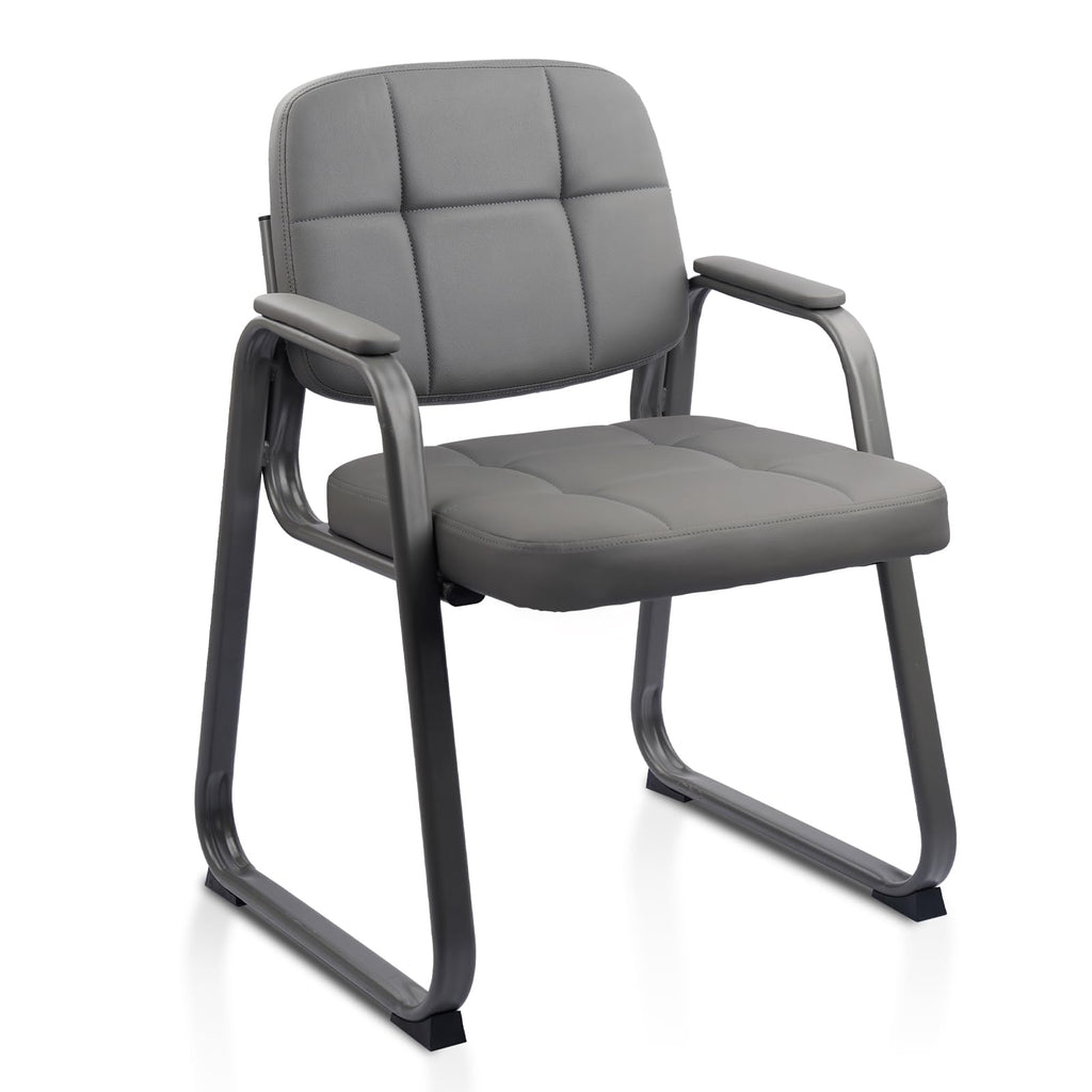 Waiting Room Guest Chair with Bonded Leather Padded Arm Rest for Office Reception and Conference Desk Black with Sled Base Grey 1Pack