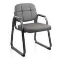 Waiting Room Guest Chair with Bonded Leather Padded Arm Rest for Office Reception and Conference Desk Black with Sled Base Grey 1Pack
