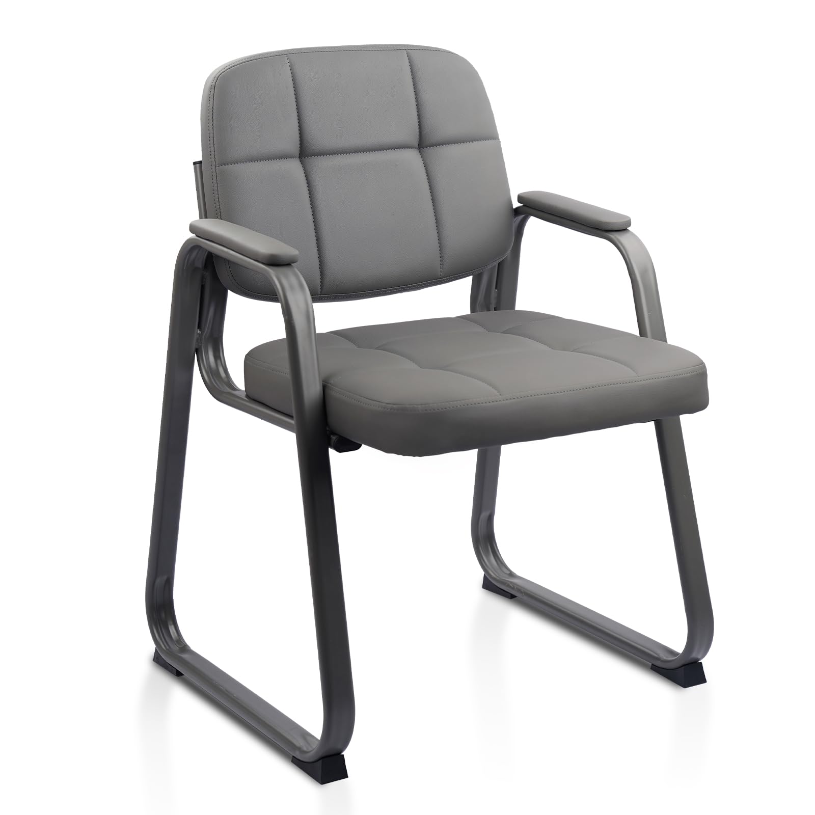 Waiting Room Guest Chair with Bonded Leather Padded Arm Rest for Office Reception and Conference Desk Black with Sled Base Grey 1Pack