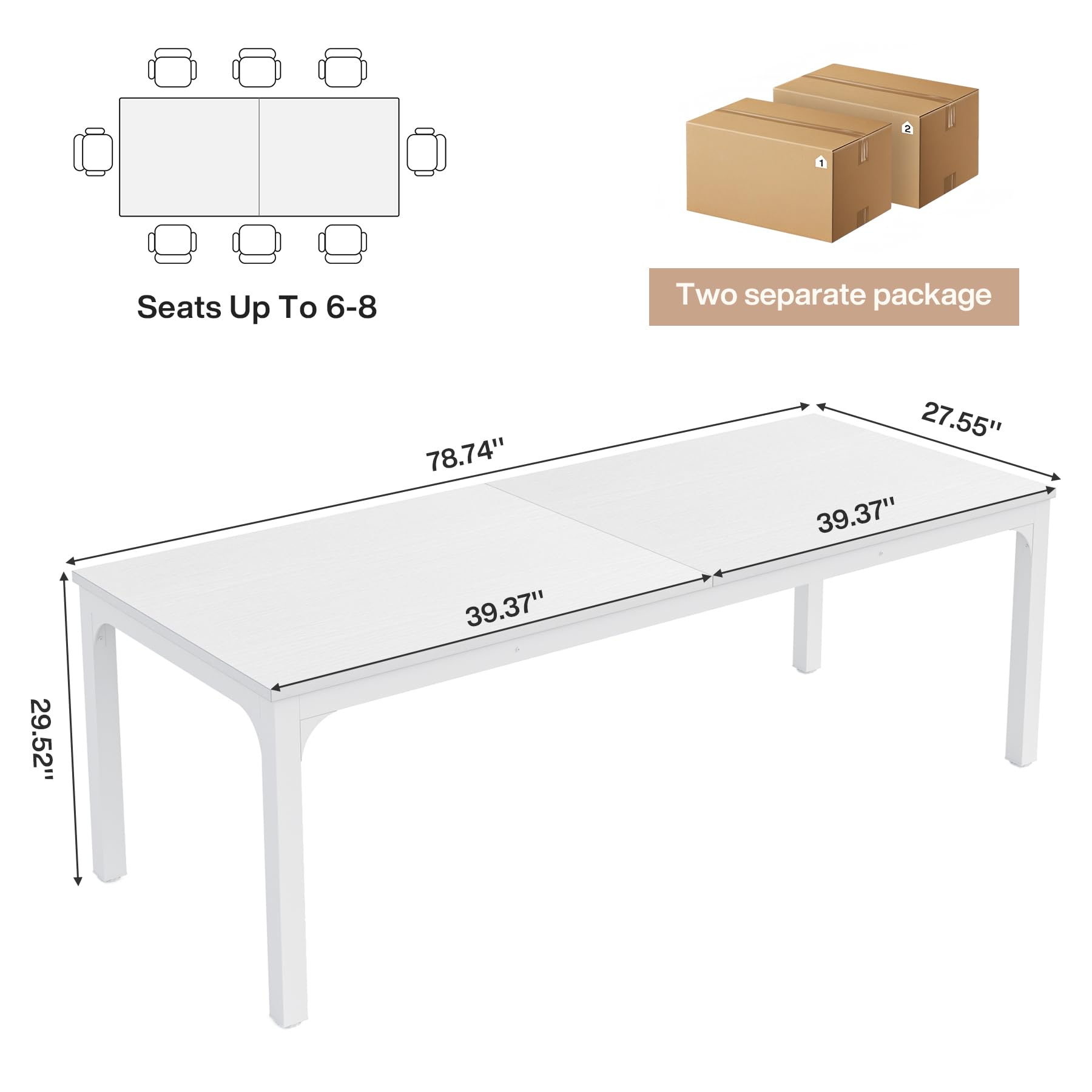 6.5 FT Conference Room Table, 78.74" W x 27.56" D Large Office Conference Table, Modern Seminar Meeting Table Desk for Boardroom, Meeting Room (4, White)