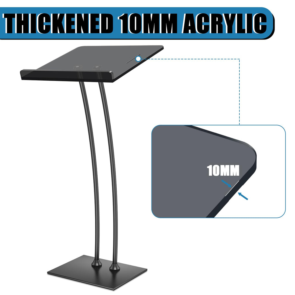 Acrylic Podium Lectern with Iron Stable Bottom, Pulpits for Churches with 10MM Thickened Acrylic Countertop, Multi Function Pulpit for Modern Classroom Music Concert Wedding Conference Event