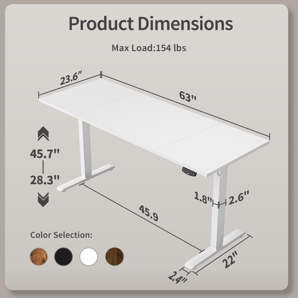 63 * 24 Inch Height Adjustable Electric Standing Desk, White