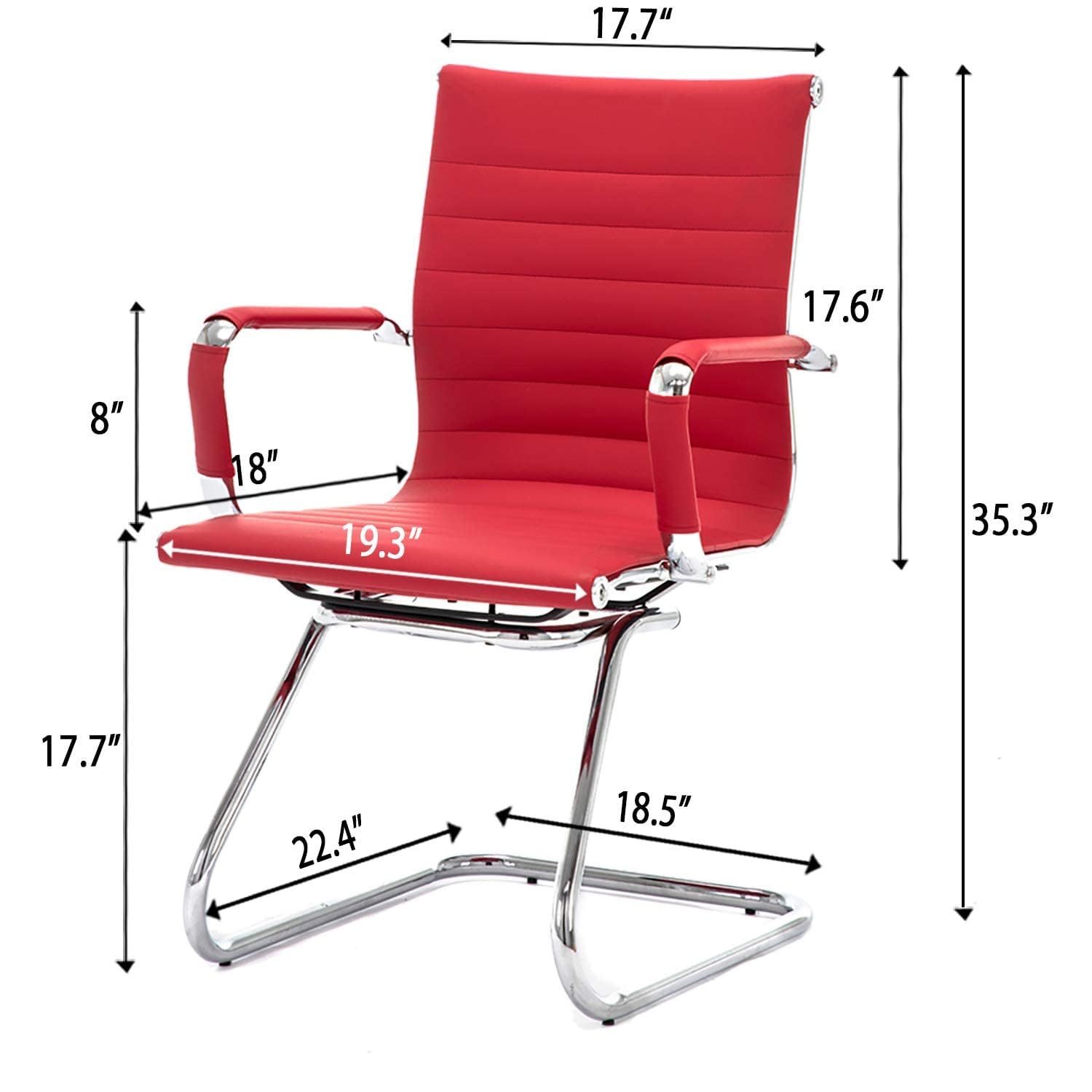 Office Desk Chair Set of 8,No Wheels PU Leather Computer Chairs Mid Back Guest Chairs with Seld Base for School/Reception/Conference/Waiting Room,Burgundy Red