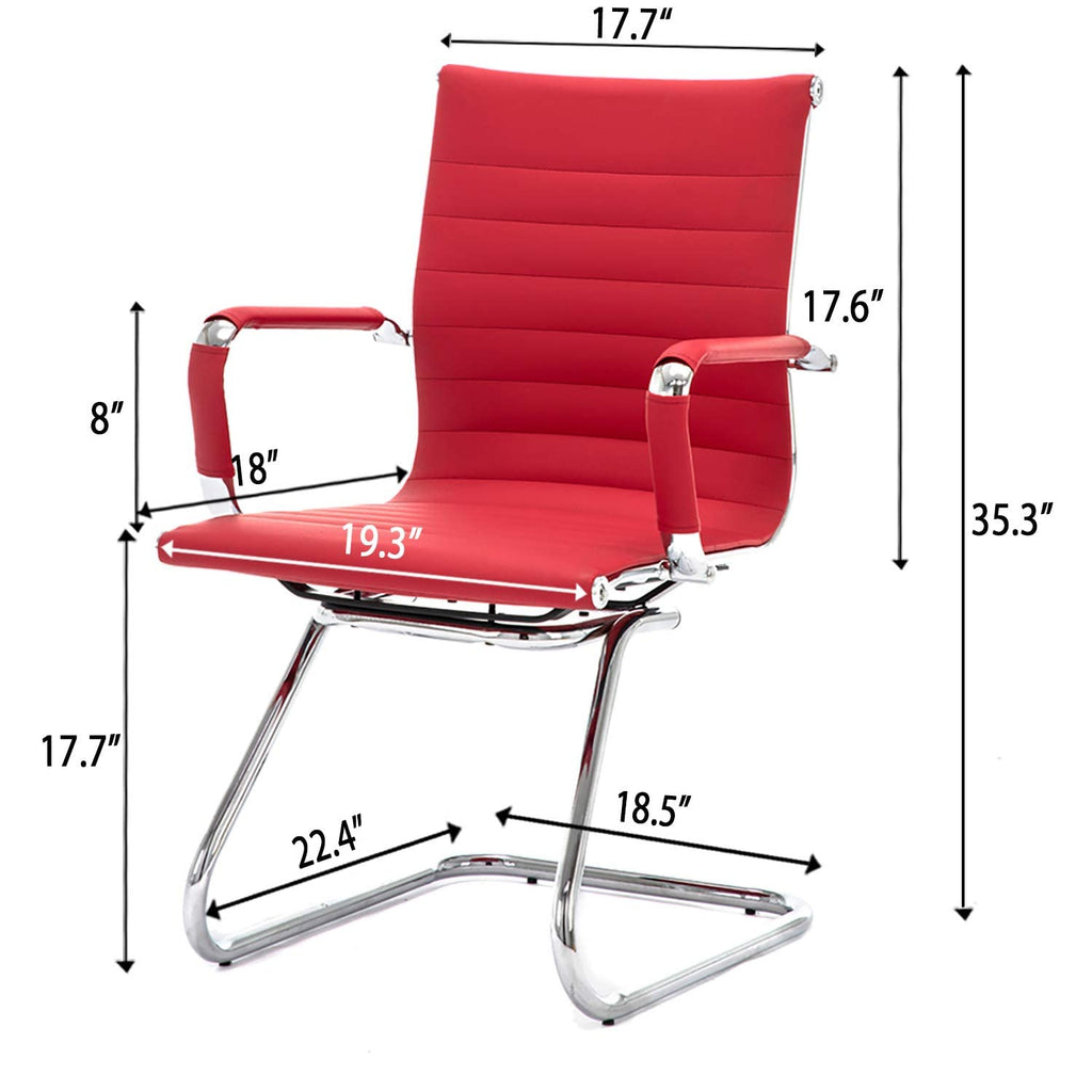 No Wheels Chairs Waiting Room Chair Leather Conference Chairs Back Support Heavy Duty Office Chair with Arm, Set of 2 (Deep Red)