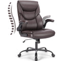 Ergonomic Office Chair, Heavy Duty 275lbs High Back Desk Chair, Flip-up Armrest PU Leather Swivel Rolling Chair with Wheels,Brown
