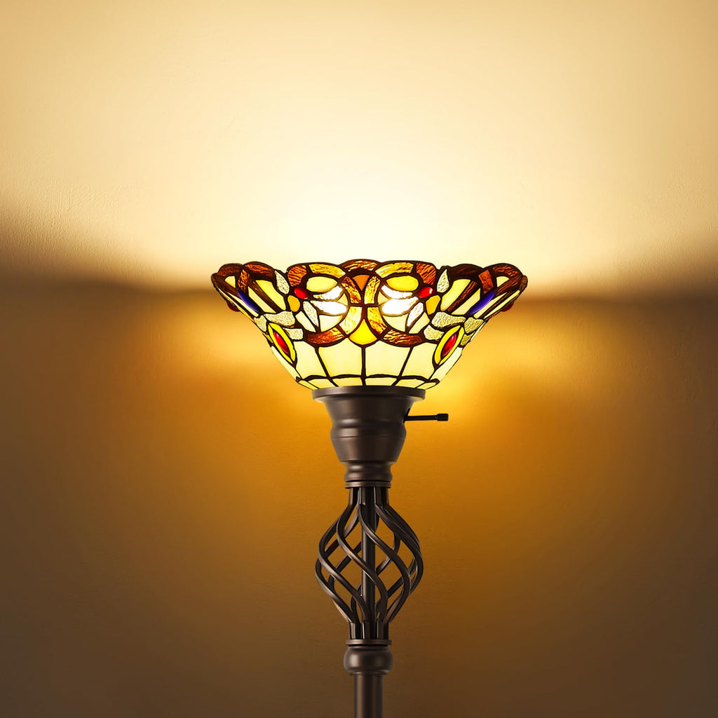 Torchiere Floor Lamp for Living Room, Tiffany-Style Reading Light