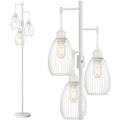 Floor Lamp, 3 x 800LM LED Edison Bulbs Included, Farmhouse Industrial Floor Lamp Standing Lamp with Elegant Teardrop Cage Head Tall Lamp for Living Room Bedroom Office Dining Room - White
