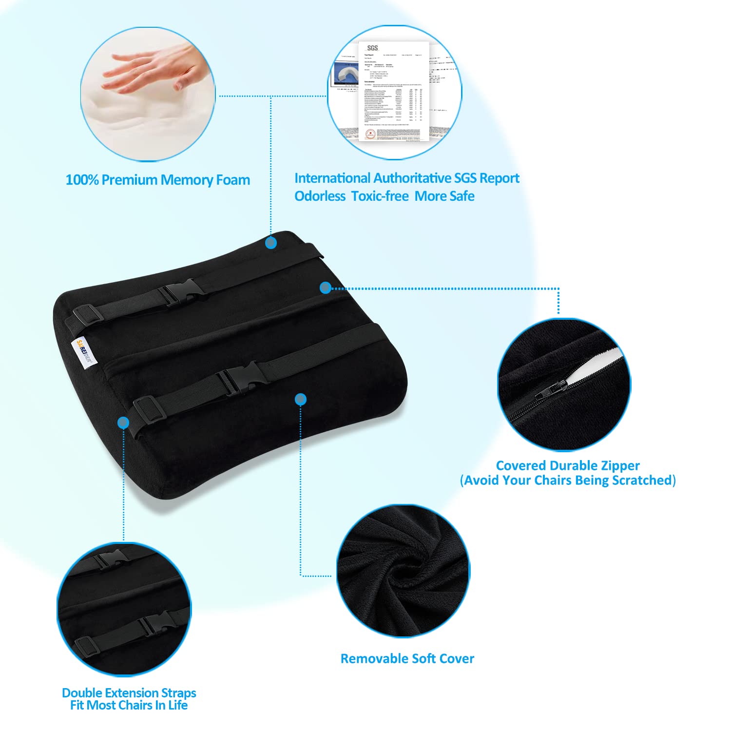 Seat Cushion and Lumbar Support Pillow for Office Chair, Memory Foam Car Seat Cushions Back Support Pillows, Help Relieve Pain of Back, Lumbar, Tailbone and Sciatic Nerve（Black）