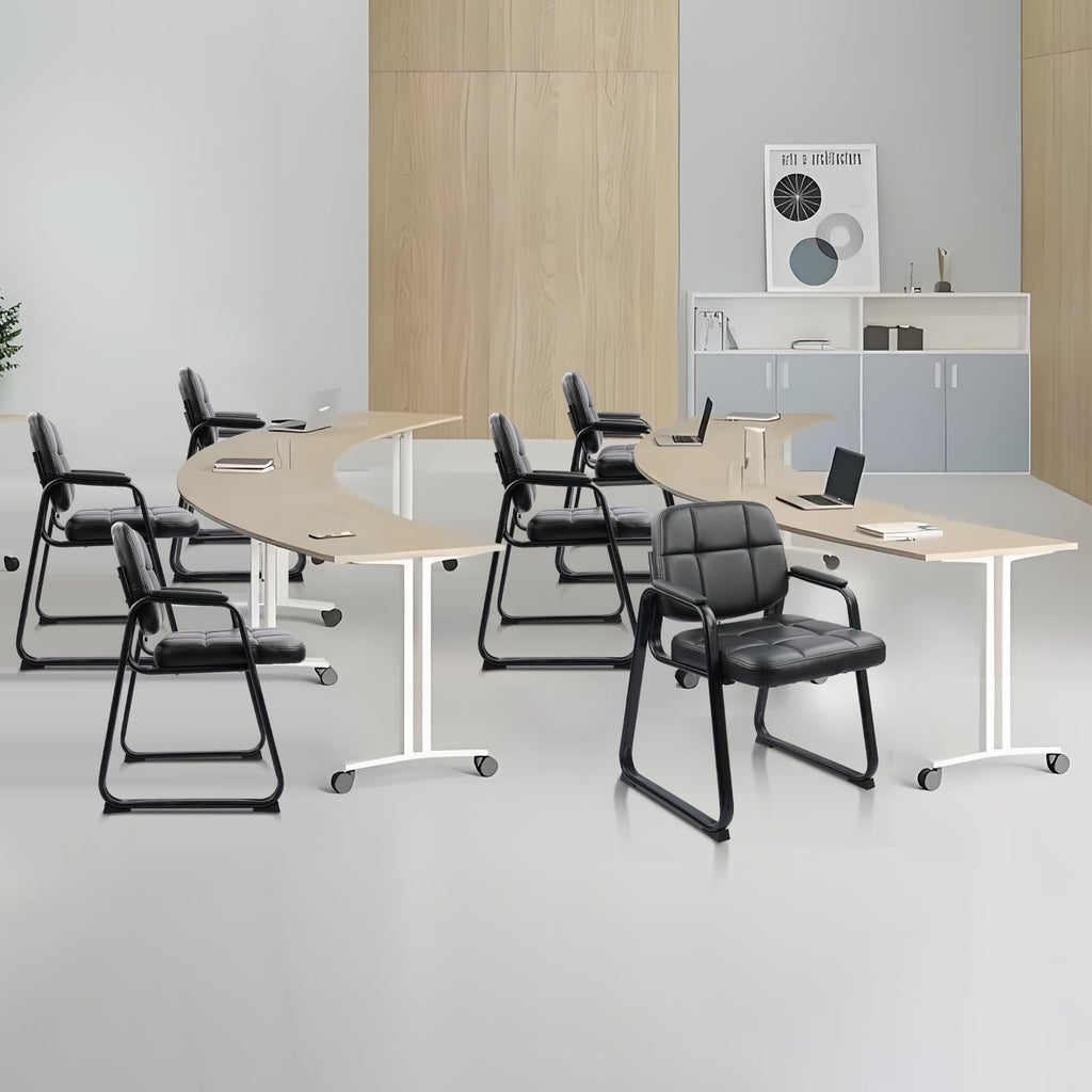 2 Pack, Waiting Room Guest Chair with Bonded Leather Padded Arm Rest for Office Reception and Conference Desk Black with Sled Base