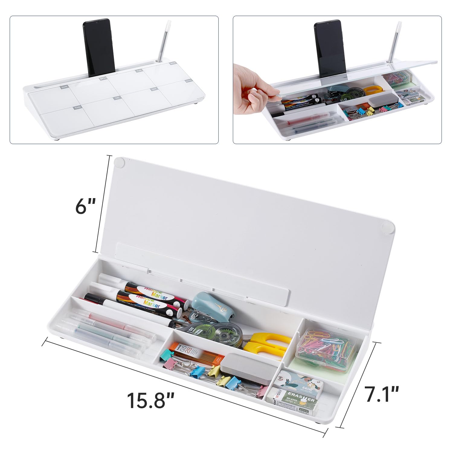 Desktop Whiteboard Dry-Erase-Board - Computer Keyboard Stand White Board Surface Pad with Drawer, Desk Organizers with Accessories for Office, Home, School Supplies