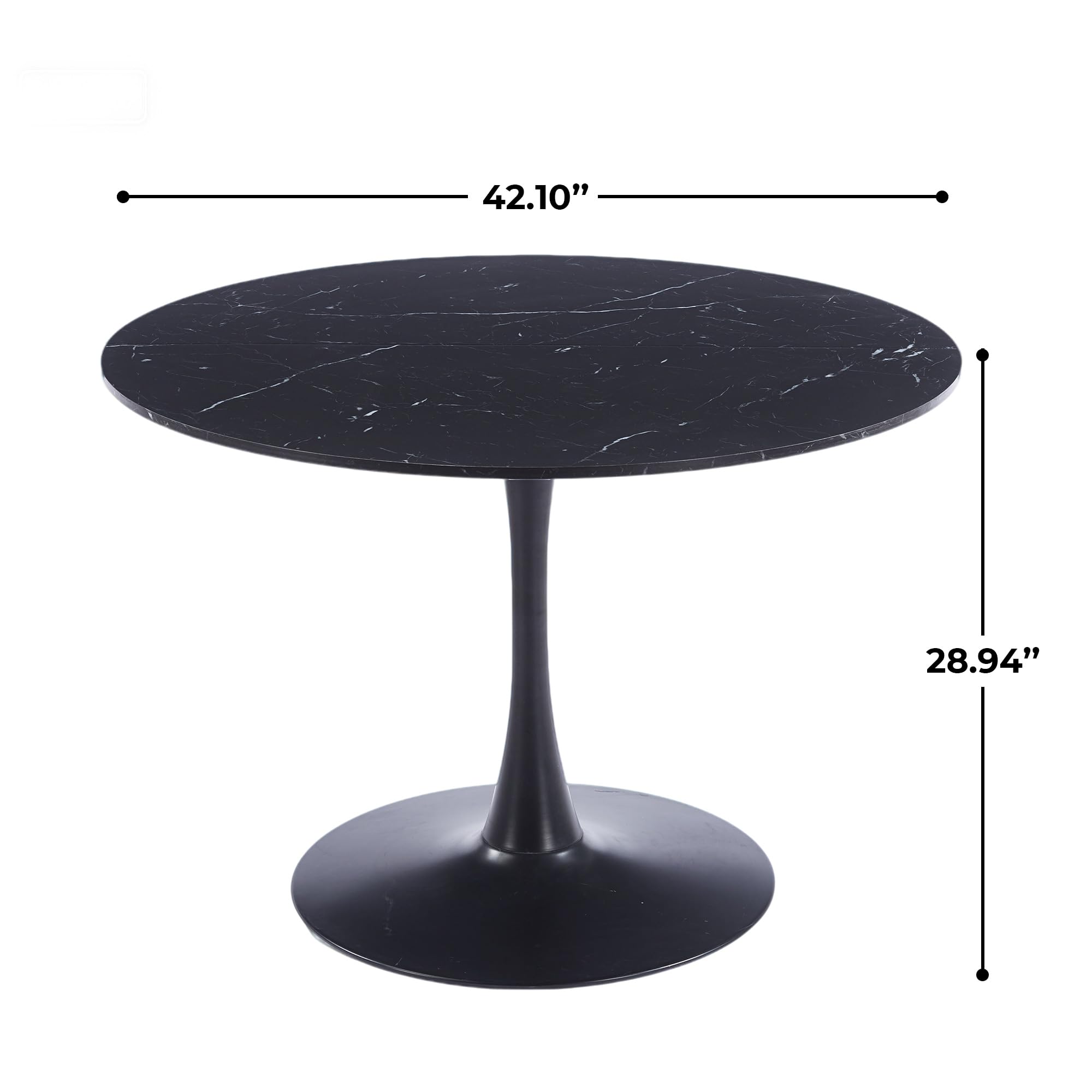 Sybrioka 42" Tulip Table for 4-6 Persons Modern Round Dining Table, Mid-Century Modern Black Marble Small Kitchen Table with MDF Wooden Top, Leisure Coffee Table for Living Room, Dining Room, Office
