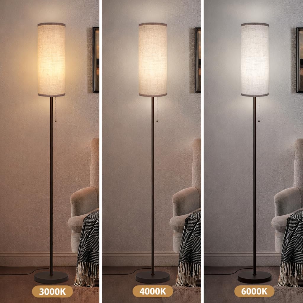 Floor Lamp for Living Room, Modern Standing Lamps with Lampshade, Minimalist Tall Lamp with Chain Switch for Living Room, LED Bulb Included (Beige+Brown)