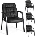 Waiting Room Guest Chair Set of 4, 500lbs PU Leather Ergonomic Office Desk Reception Chair No Wheels with Padded Armrest for Conference Lobby Medical Waiting Area Bedroom, Black