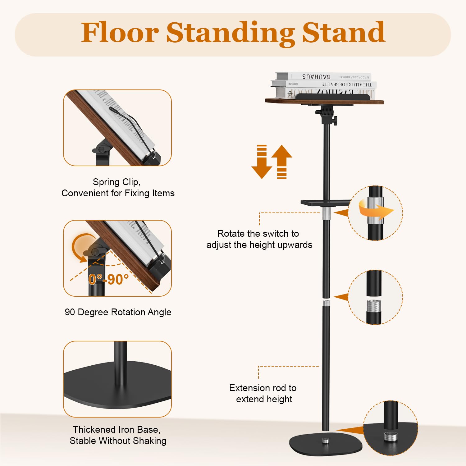 Lectern Podium Stand with Storage Tray, Height Adjustable Lectern Stand Mobile Podium, Portable Floor Standing Podium Lectern for Church, Weddings, Classroom, Speech