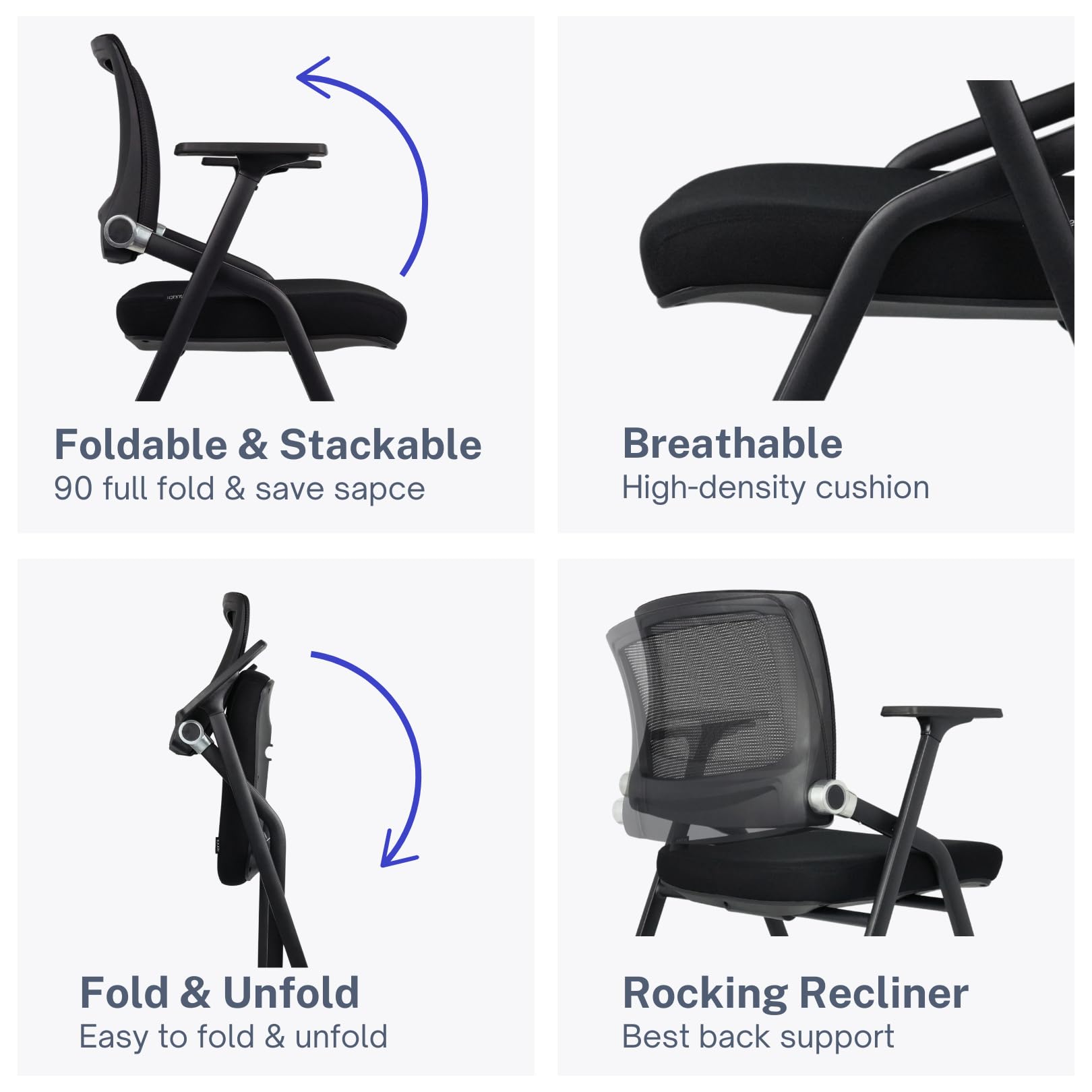 4 Pack Foldable Office Chairs with Wheels, Mesh Back, Arms and Portable - Folding Office Chairs for Conference Room Chair, Office Guest & Reception & Meeting Chair - (Black) 300 lbs.