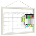 Calendar Whiteboard for Wall, 17x13 Inches Dry Erase Calendar for Wall, Small Magnetic Monthly White Board with Wood Framed, Hanging Dry Erase Board for Kitchen Home Office School Planner