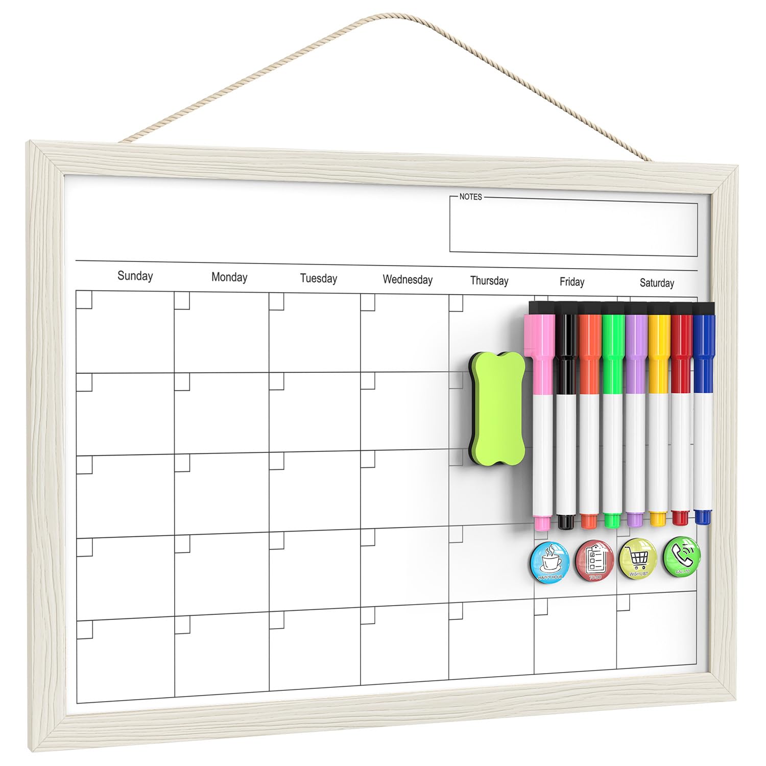 Calendar Whiteboard for Wall, 17x13 Inches Dry Erase Calendar for Wall, Small Magnetic Monthly White Board with Wood Framed, Hanging Dry Erase Board for Kitchen Home Office School Planner