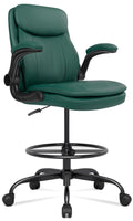 Drafting Chair, Tall Office Chair for Standing Desk, High Leather Executive Office Chair with Adjustable Height and Flip-up Armrest for Counter Height Desk Green