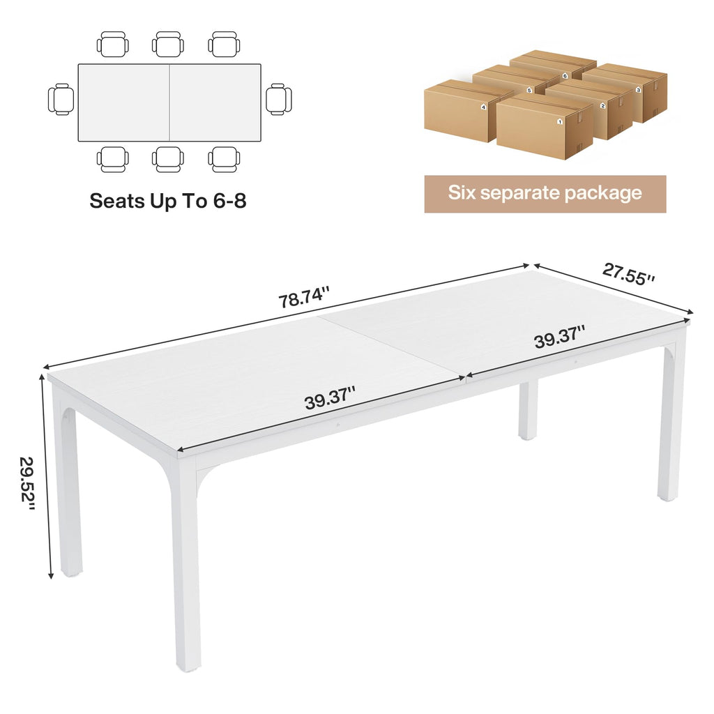 6.5 FT Conference Room Table, 78.74" W x 27.56" D Large Office Conference Table, Modern Seminar Meeting Table Desk for Boardroom, Meeting Room (6, White)